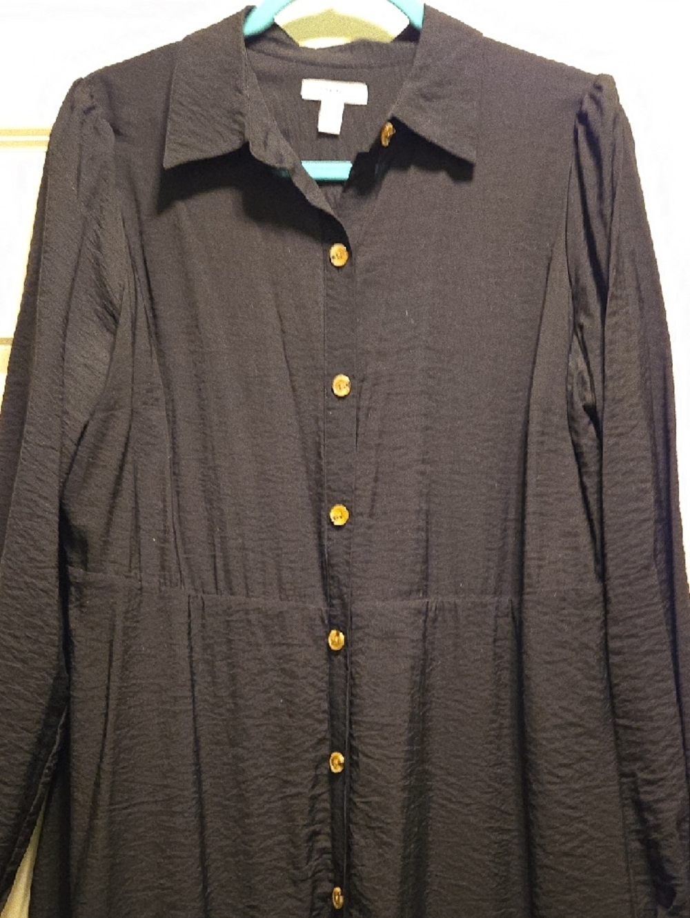 Nine West Black Button-Front Long Sleeve Dress - Picture 6 of 7